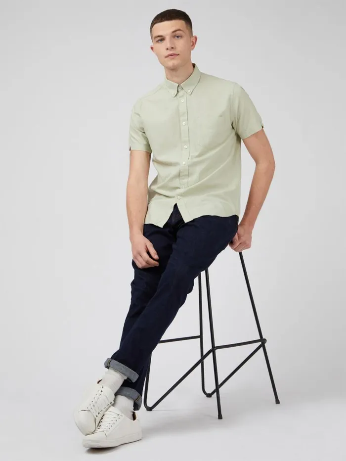 Men Ben Sherman Short Sleeve Shirts Signature Organic ShortSleeve Oxford Shirt 8211 Pistachio