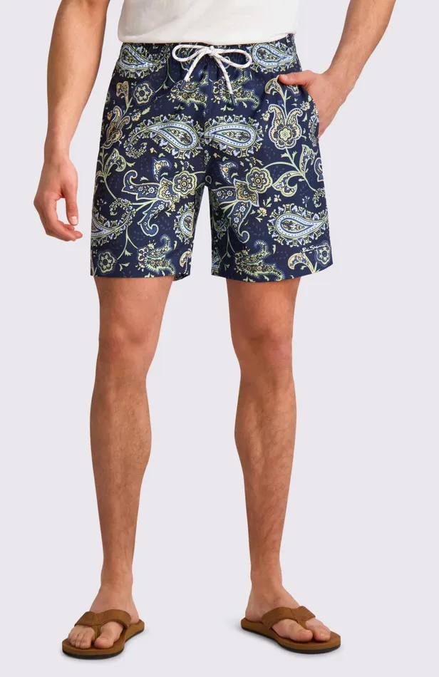 Men Ben Sherman Shorts Paisley Print Swim Trunks 8211 Navy
