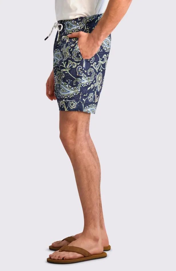 Men Ben Sherman Shorts Paisley Print Swim Trunks 8211 Navy