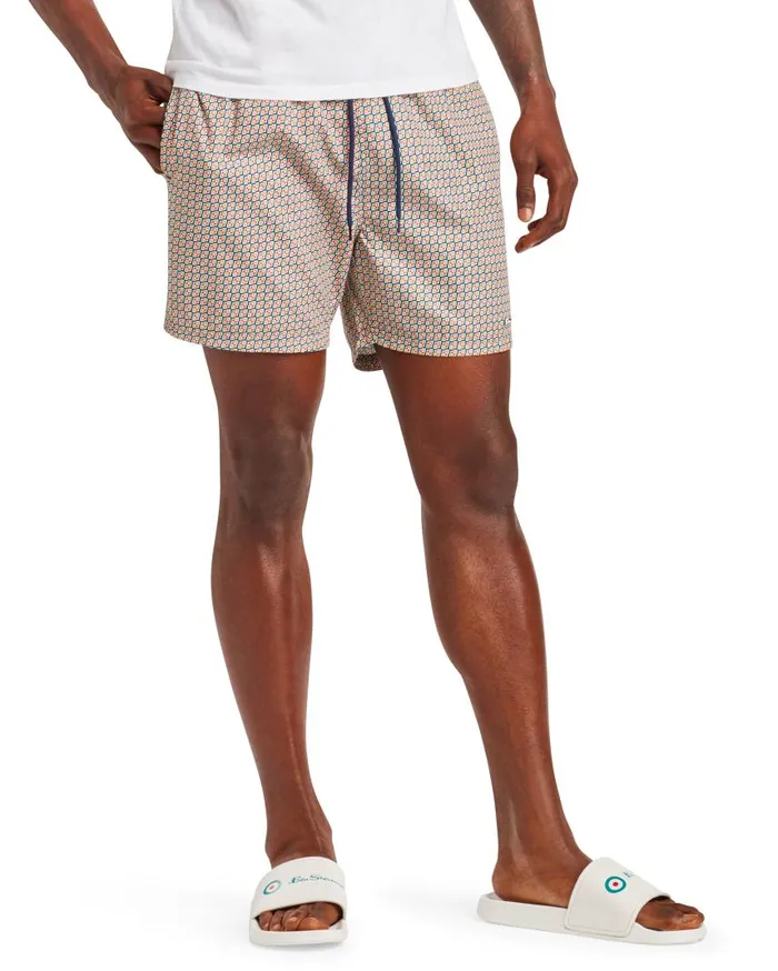 Men Ben Sherman Shorts Pink Sands Geo Print Swim Short 8211 NavyChai TeaRed