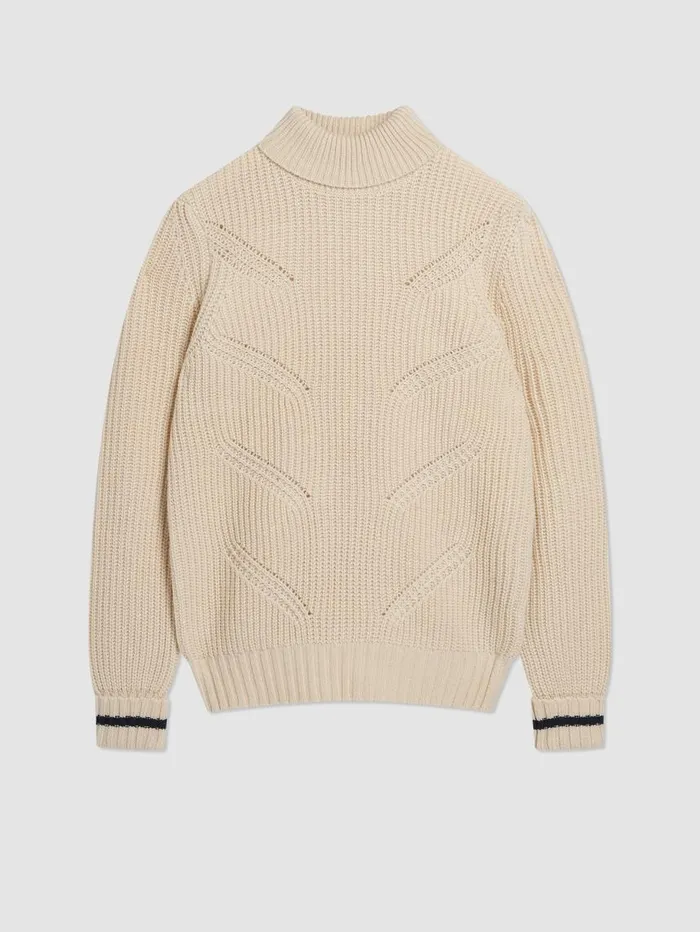 Men Ben Sherman Sweaters and Knits Chunky RollNeck Striped Sweater 8211 Ivory