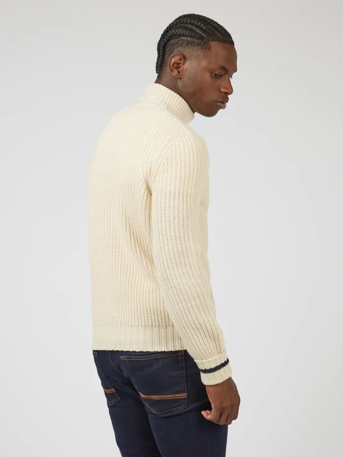 Men Ben Sherman Sweaters and Knits Chunky RollNeck Striped Sweater 8211 Ivory