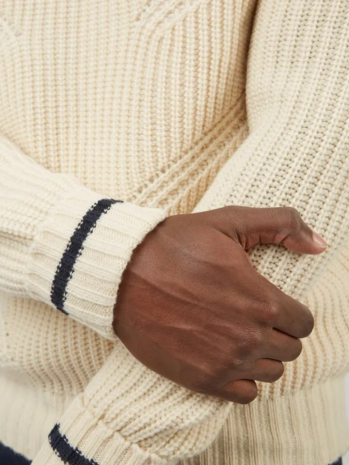 Men Ben Sherman Sweaters and Knits Chunky RollNeck Striped Sweater 8211 Ivory