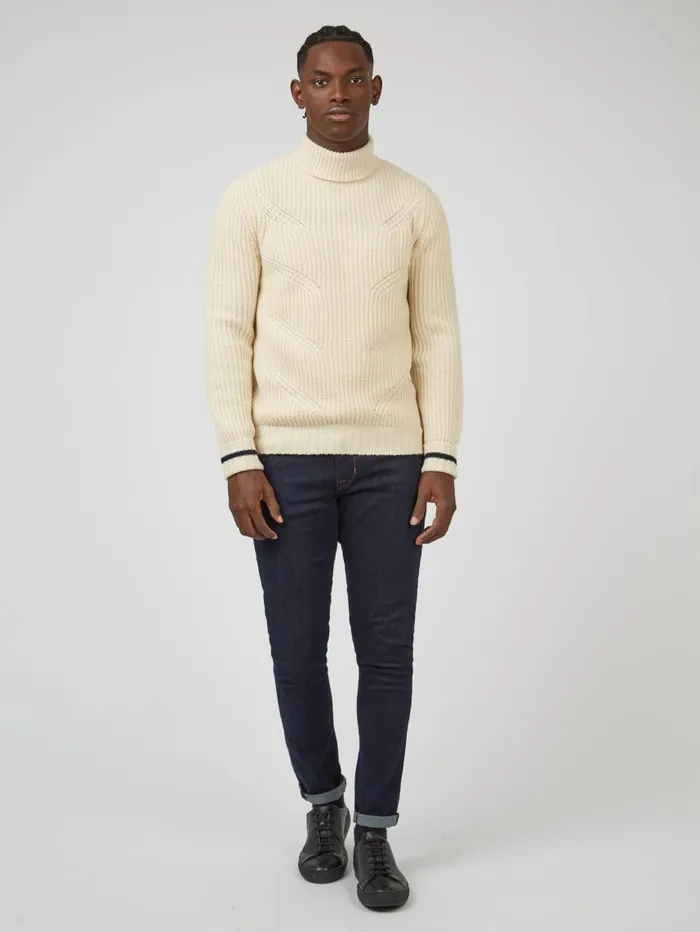 Men Ben Sherman Sweaters and Knits Chunky RollNeck Striped Sweater 8211 Ivory