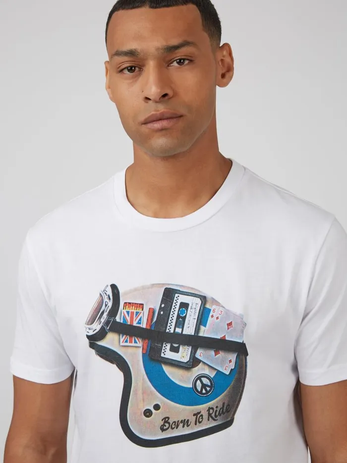 Men Ben Sherman TShirts and Graphic Tees Organic Jersey Heritage Helmet Graphic Tee 8211 White