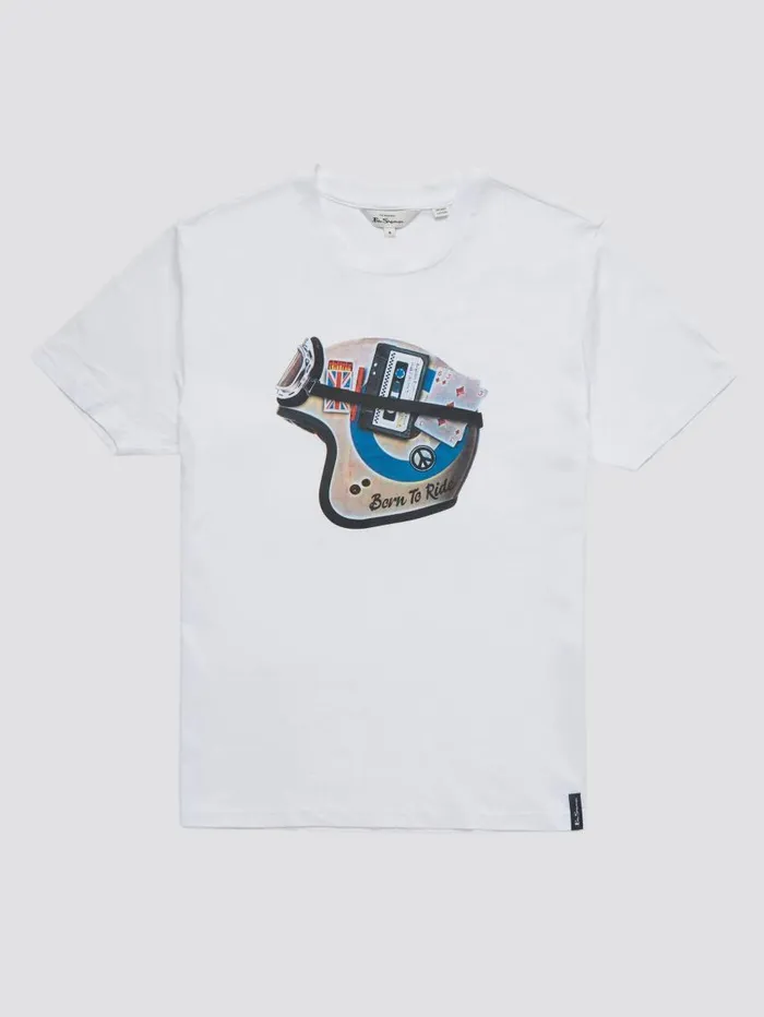 Men Ben Sherman TShirts and Graphic Tees Organic Jersey Heritage Helmet Graphic Tee 8211 White Men Ben Sherman TShirts and Graphic Tees Organic Jersey Heritage Helmet Graphic Tee 8211 White