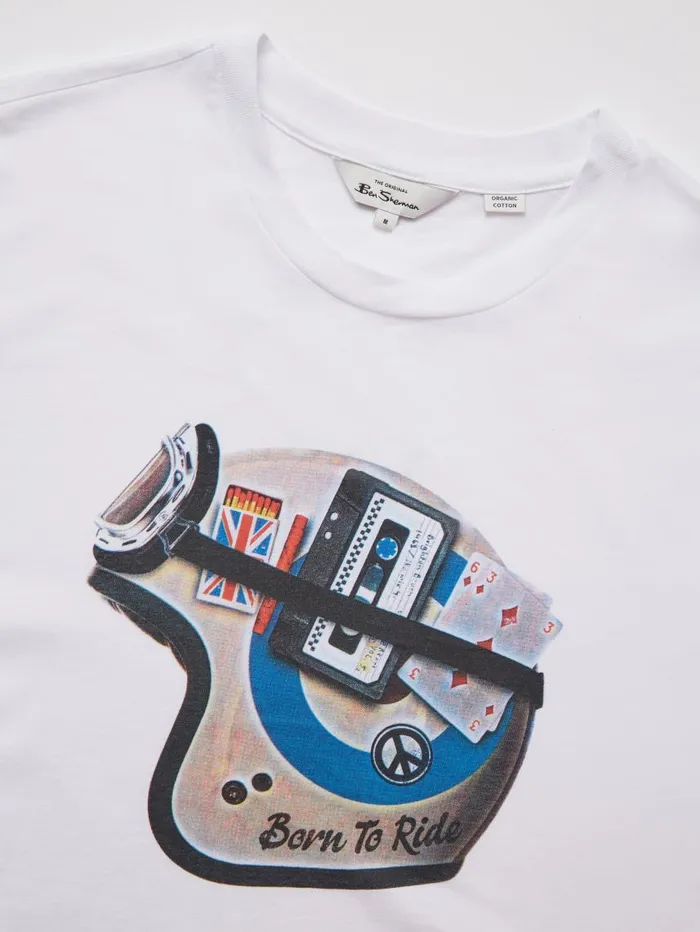 Men Ben Sherman TShirts and Graphic Tees Organic Jersey Heritage Helmet Graphic Tee 8211 White Men Ben Sherman TShirts and Graphic Tees Organic Jersey Heritage Helmet Graphic Tee 8211 White