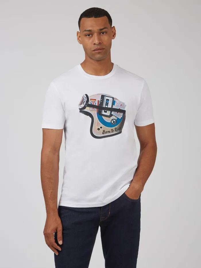 Men Ben Sherman TShirts and Graphic Tees Organic Jersey Heritage Helmet Graphic Tee 8211 White Men Ben Sherman TShirts and Graphic Tees Organic Jersey Heritage Helmet Graphic Tee 8211 White