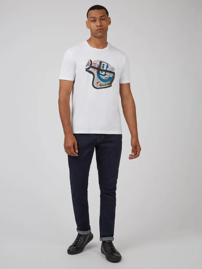 Men Ben Sherman TShirts and Graphic Tees Organic Jersey Heritage Helmet Graphic Tee 8211 White Men Ben Sherman TShirts and Graphic Tees Organic Jersey Heritage Helmet Graphic Tee 8211 White