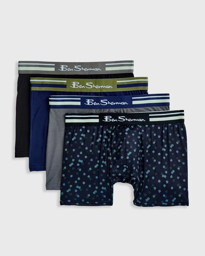 Men Ben Sherman Underwear 4Pack Microfiber Boxer Briefs 8211 BlueGreyBlack