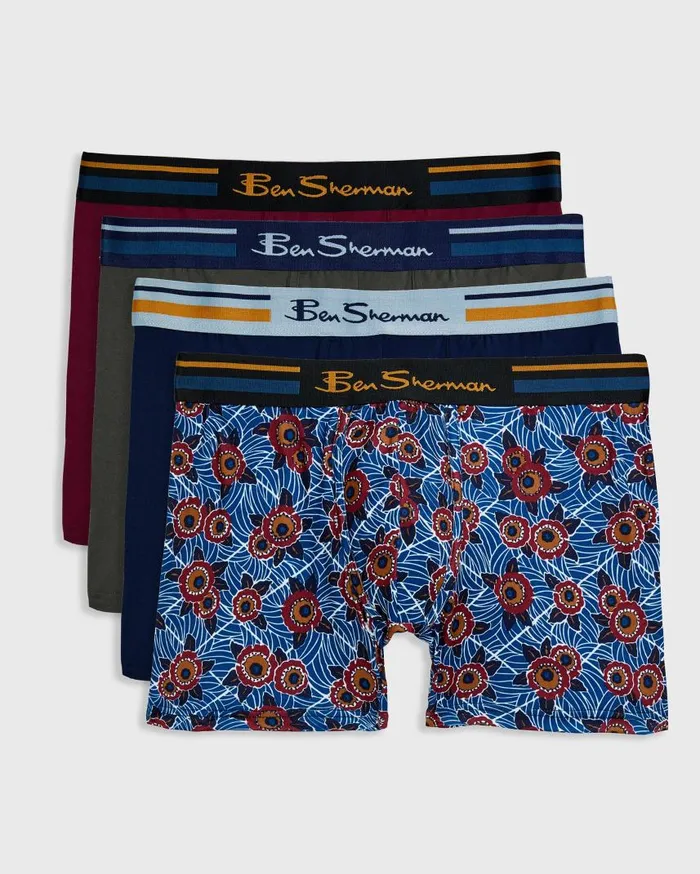 Men Ben Sherman Underwear 4Pack Microfiber Boxers 8211 BlueGreyBurgundy