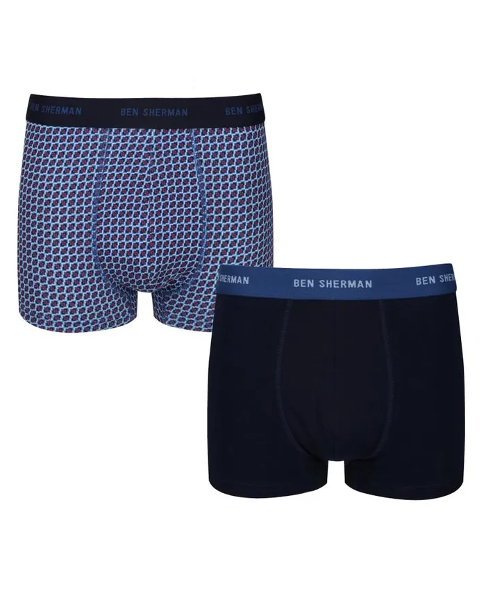 Men Ben Sherman Underwear Laz 2Pack Fitted NoFly BoxerBriefs 8211 Skyway PrintNavy