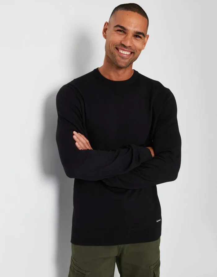 Men Black Crew Neck Knitted Jumper Threadbare Jumpers