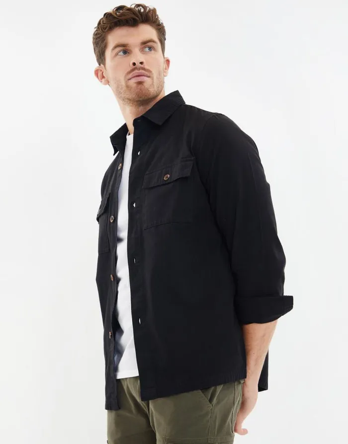 Men Black Lightweight Shacket Threadbare Shirts