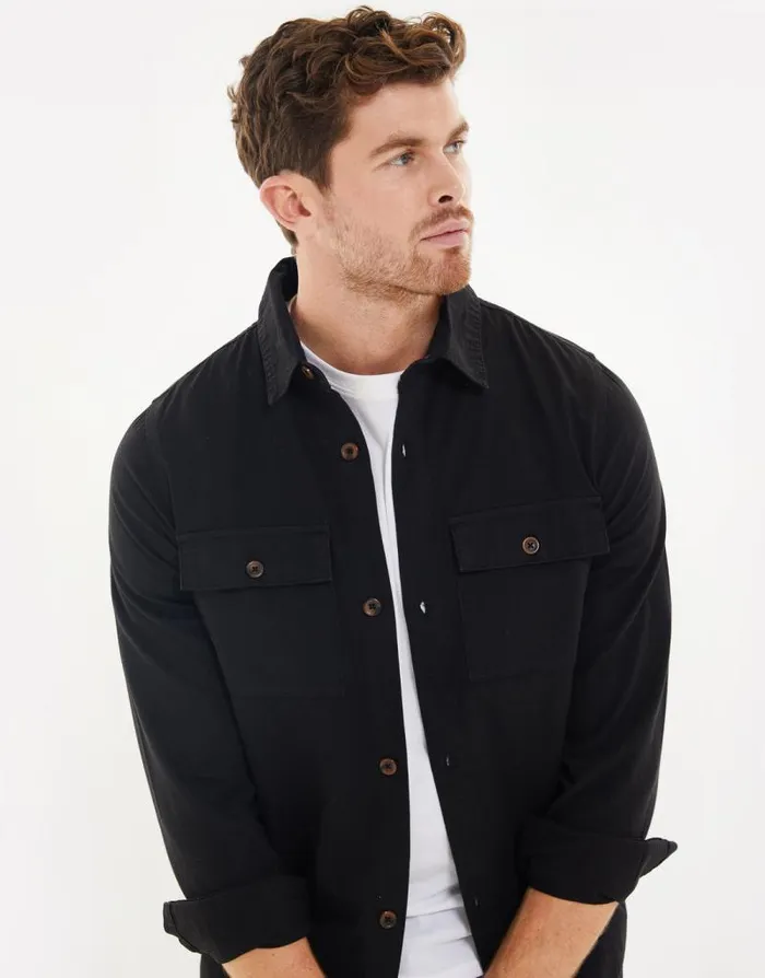 Men Black Lightweight Shacket Threadbare Shirts