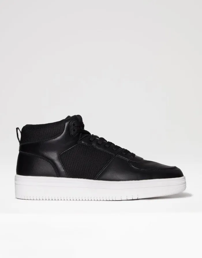 Men Black Sport Panel High Top Trainers Threadbare Trainers