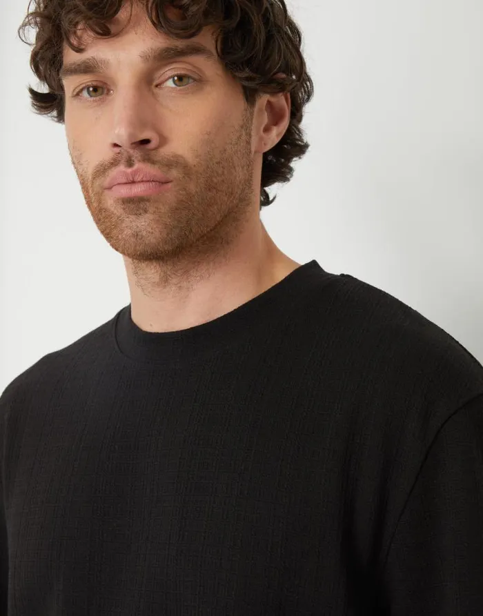 Men Black Textured Relaxed Fit TShirt Threadbare TShirts