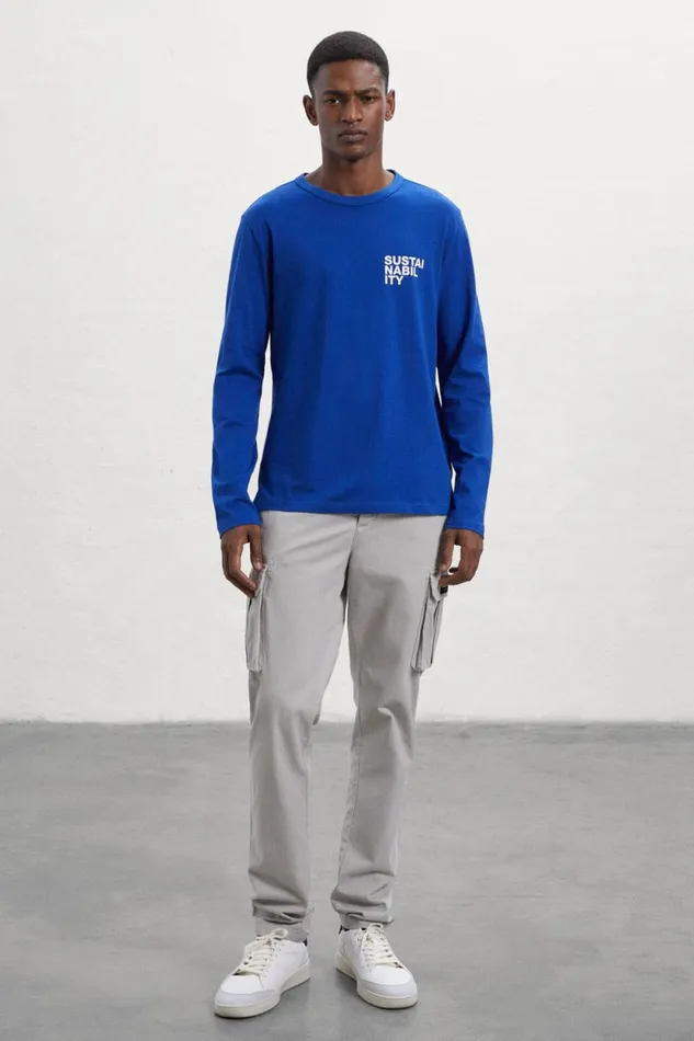 Men Blue Sustan LongSleeved TShirt Ecoalf TShirts