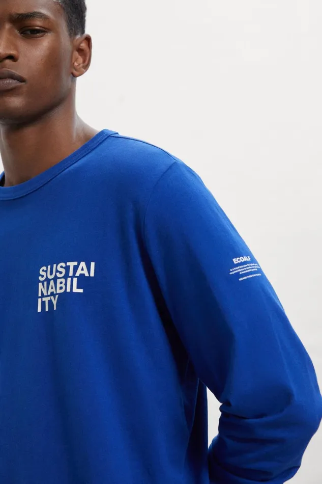 Men Blue Sustan LongSleeved TShirt Ecoalf TShirts