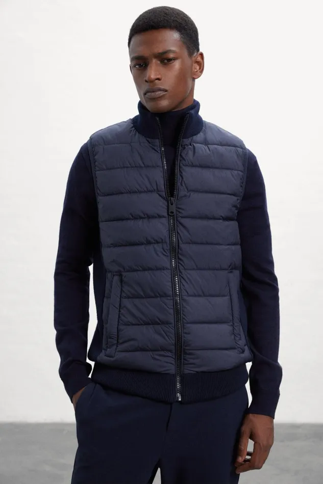 Men Blue Trim Knitted Vest Ecoalf Knitwear