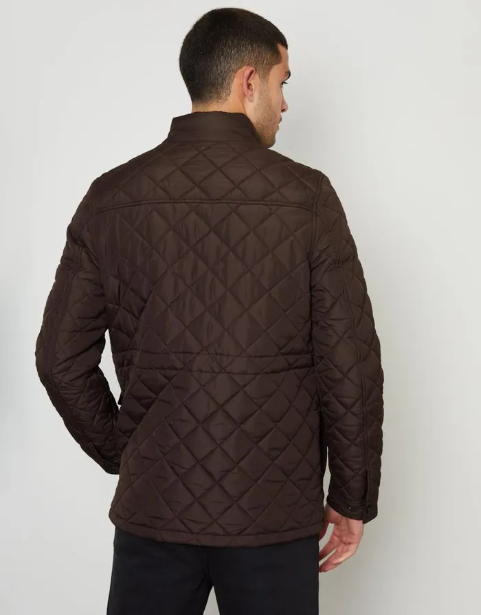 Men Brown Showerproof Quilted Patch Pocket Jacket Threadbare Coats