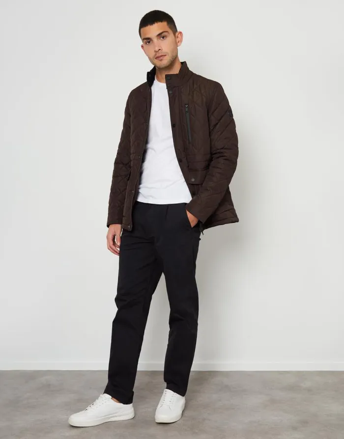 Men Brown Showerproof Quilted Patch Pocket Jacket Threadbare Coats