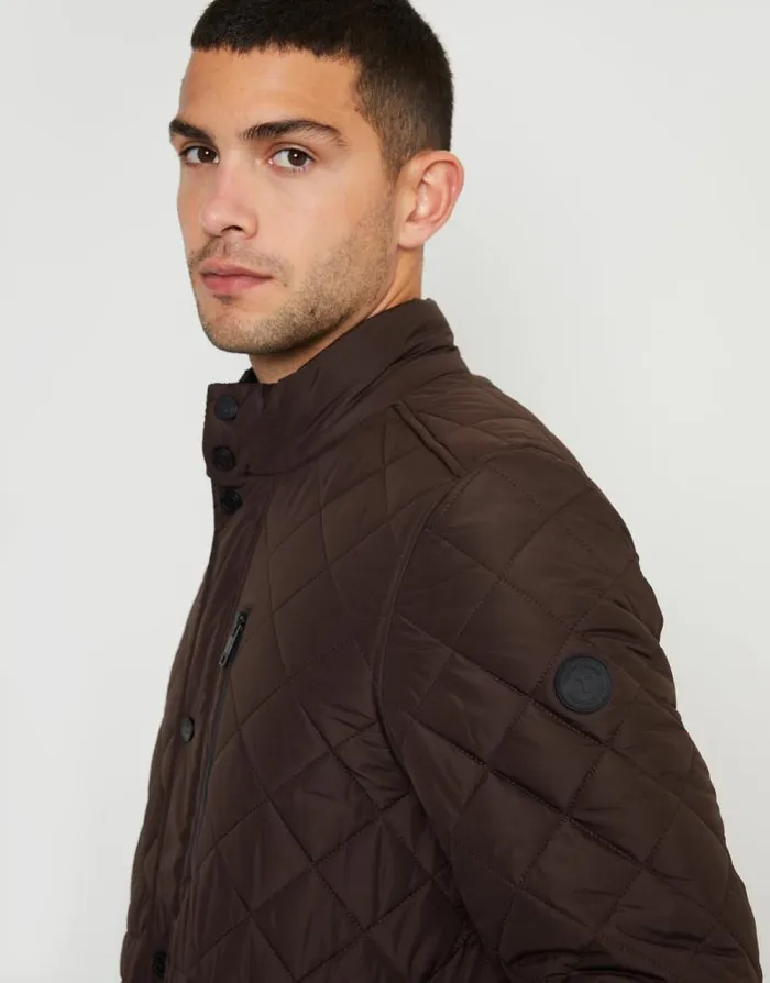 Men Brown Showerproof Quilted Patch Pocket Jacket Threadbare Coats
