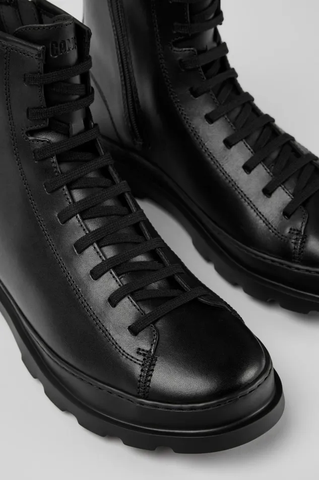 Men Brutus Black Leather Mid Boots Camper Ankle Boots