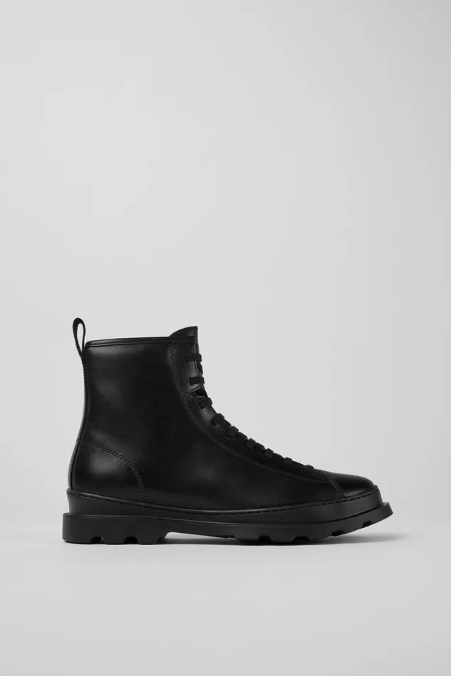 Men Brutus Black Leather Mid Boots Camper Ankle Boots