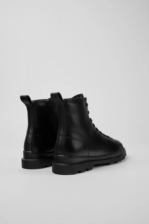 Men Brutus Black Leather Mid Boots Camper Ankle Boots