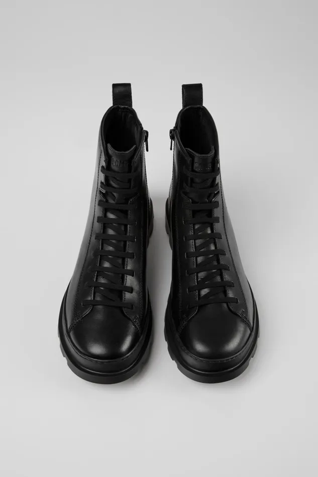 Men Brutus Black Leather Mid Boots Camper Ankle Boots