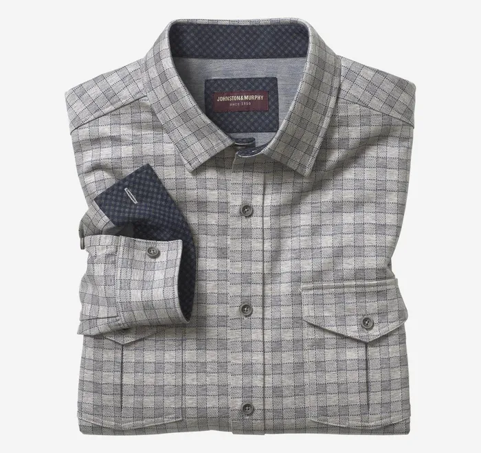 Men ButtonFront Knits Light Gray Mini Gingham JohnstonandMurphy Sweaters and Knits