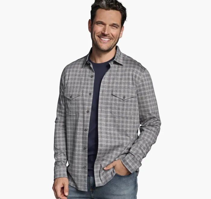 Men ButtonFront Knits Light Gray Mini Gingham JohnstonandMurphy Sweaters and Knits Men ButtonFront Knits Light Gray Mini Gingham JohnstonandMurphy Sweaters and Knits