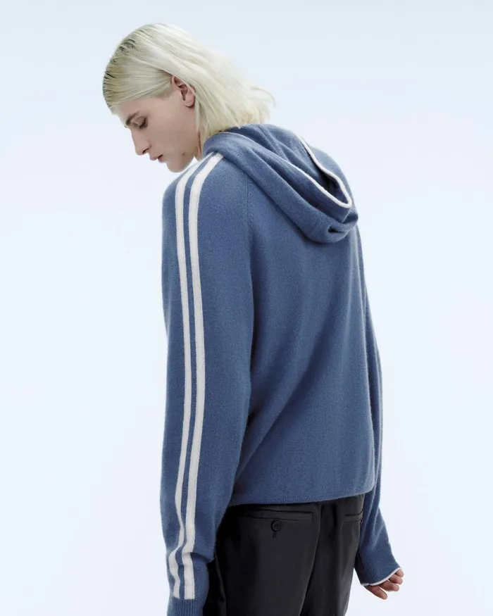 Men Cashmere Sweaters From Future Striped Hoodie Sweater Storm Blue