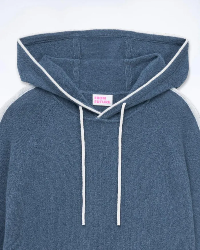 Men Cashmere Sweaters From Future Striped Hoodie Sweater Storm Blue