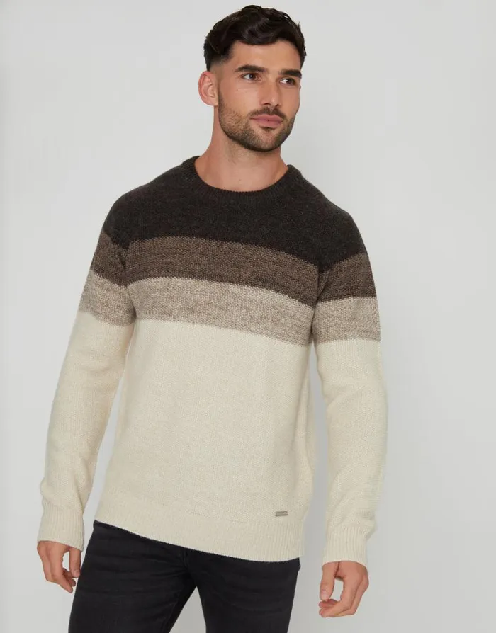 Men Charcoal Marl Ombr Striped Crew Neck Jumper Threadbare Jumpers