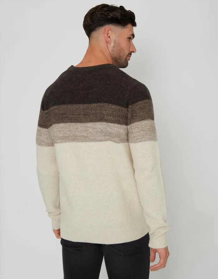 Men Charcoal Marl Ombr Striped Crew Neck Jumper Threadbare Jumpers