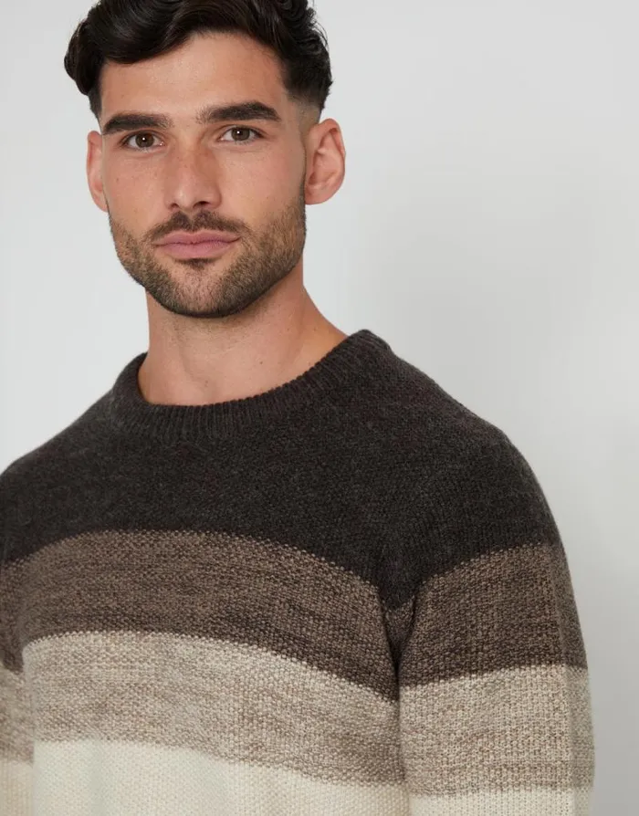 Men Charcoal Marl Ombr Striped Crew Neck Jumper Threadbare Jumpers