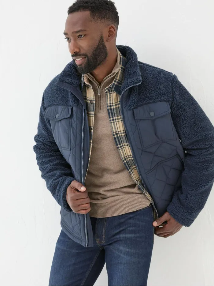Men Coats and Jackets Fat Face Blue Navy Calgary Borg Jacket