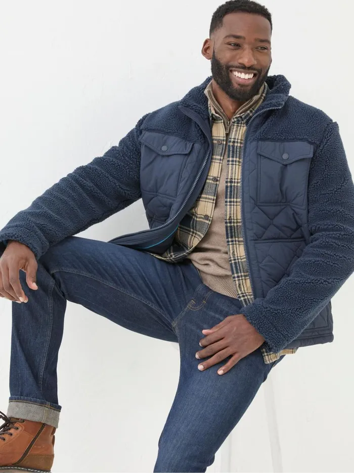 Men Coats and Jackets Fat Face Blue Navy Calgary Borg Jacket