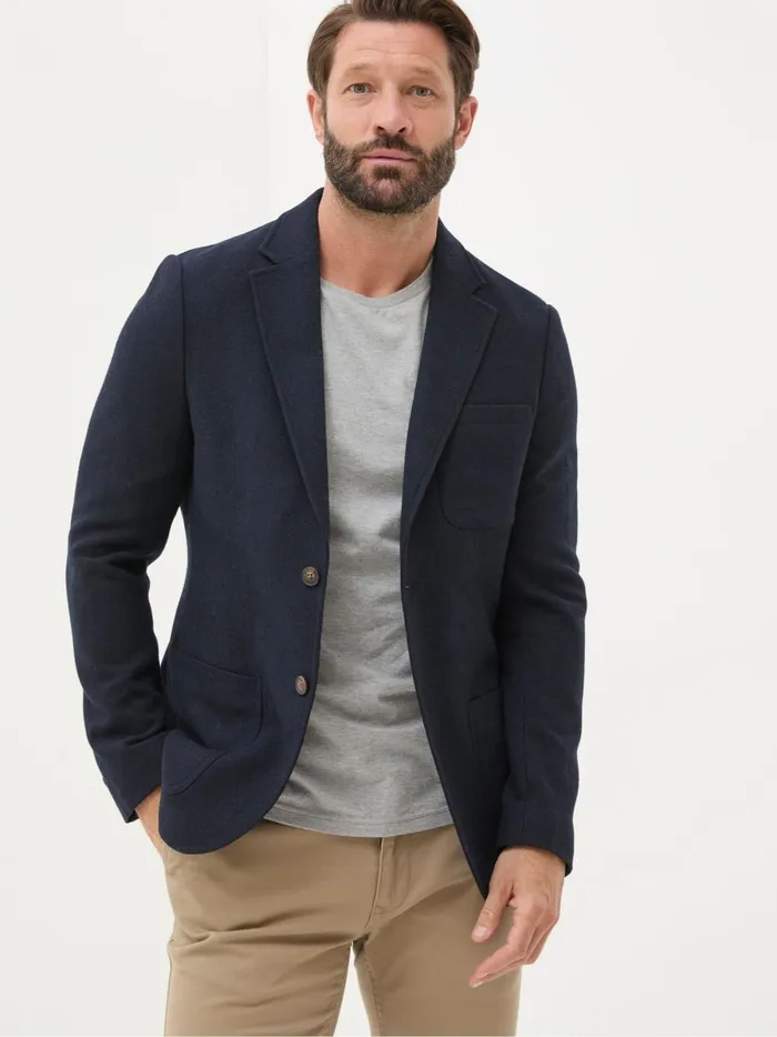 Men Coats and Jackets Fat Face Blue Navy Witley Wool Blazer