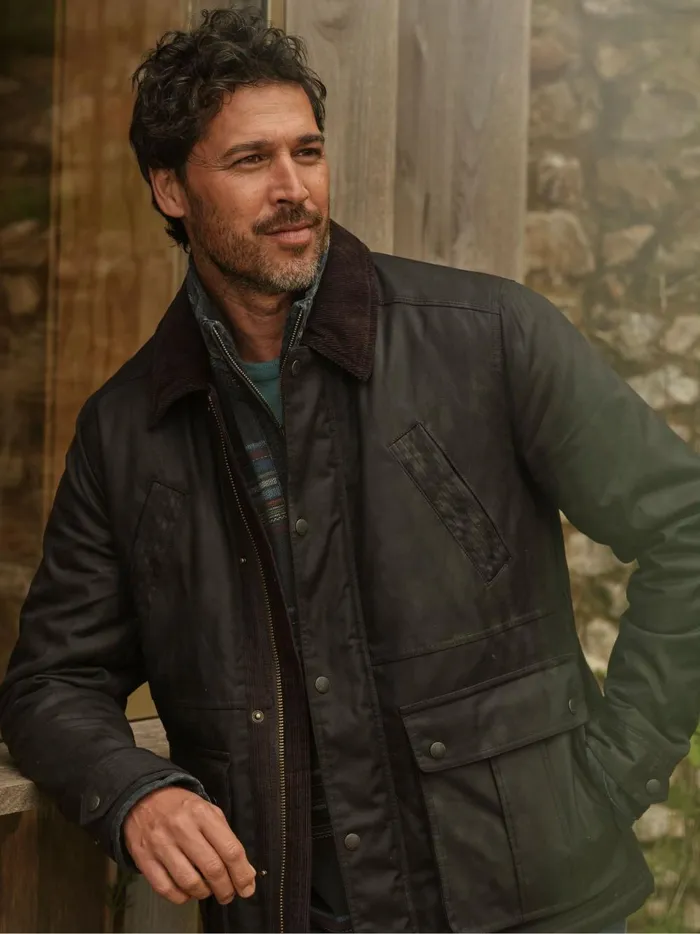 Men Coats and Jackets Fat Face Hawker Washed Black Waxed Jacket