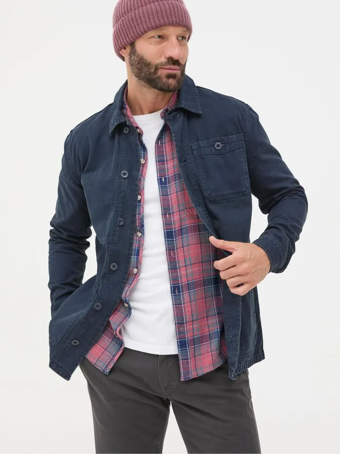 Men Coats and Jackets Fat Face Navy Blue Canvas Worker Jacket