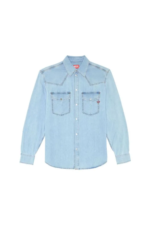 Men DOcean Western Shirt Medium Blue Diesel Shirts