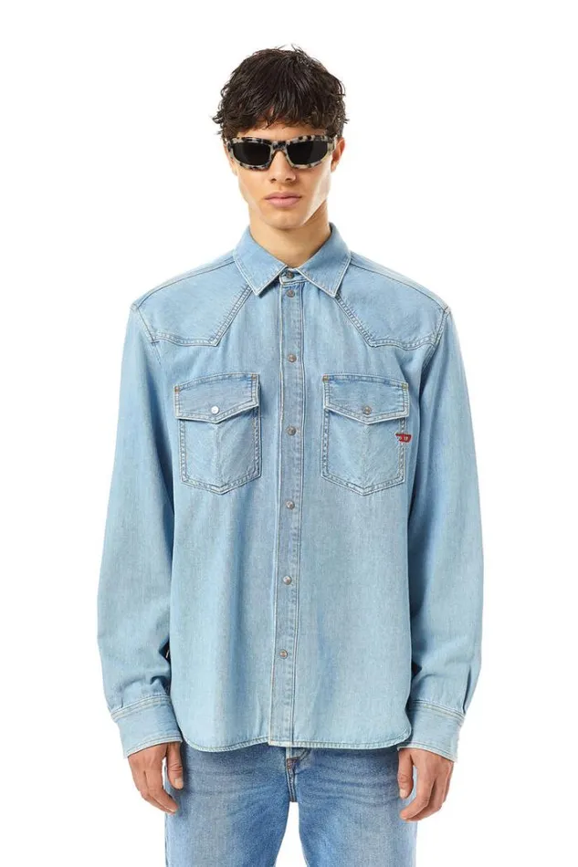 Men DOcean Western Shirt Medium Blue Diesel Shirts