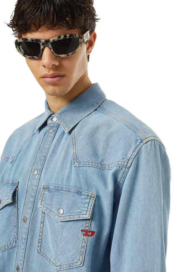 Men DOcean Western Shirt Medium Blue Diesel Shirts