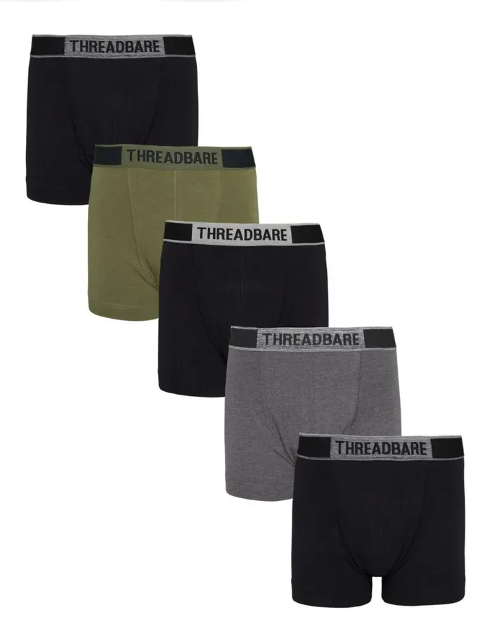 Men Dark Mix Hipster Boxer Shorts 5 Pack Threadbare Underwear