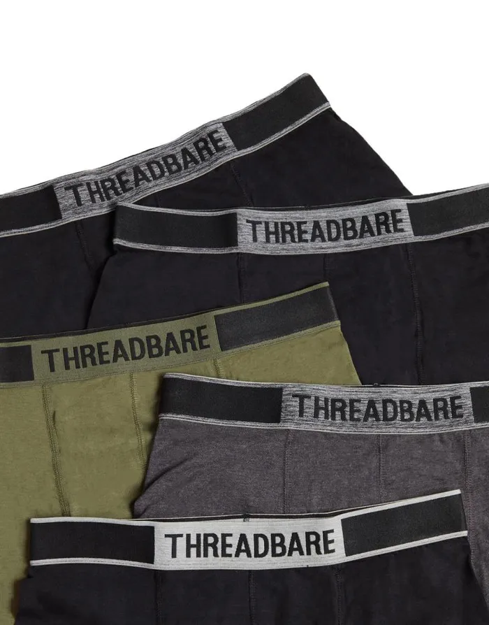 Men Dark Mix Hipster Boxer Shorts 5 Pack Threadbare Underwear