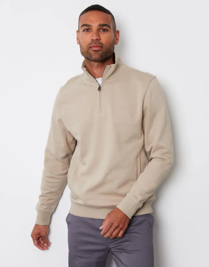 Men Dark Stone Quarter Zip Knitted Sweatshirt Threadbare Jumpers Men Dark Stone Quarter Zip Knitted Sweatshirt Threadbare Jumpers