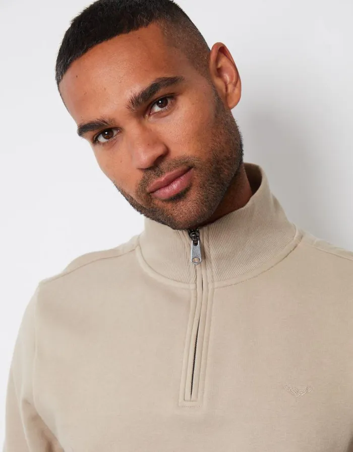 Men Dark Stone Quarter Zip Knitted Sweatshirt Threadbare Jumpers Men Dark Stone Quarter Zip Knitted Sweatshirt Threadbare Jumpers